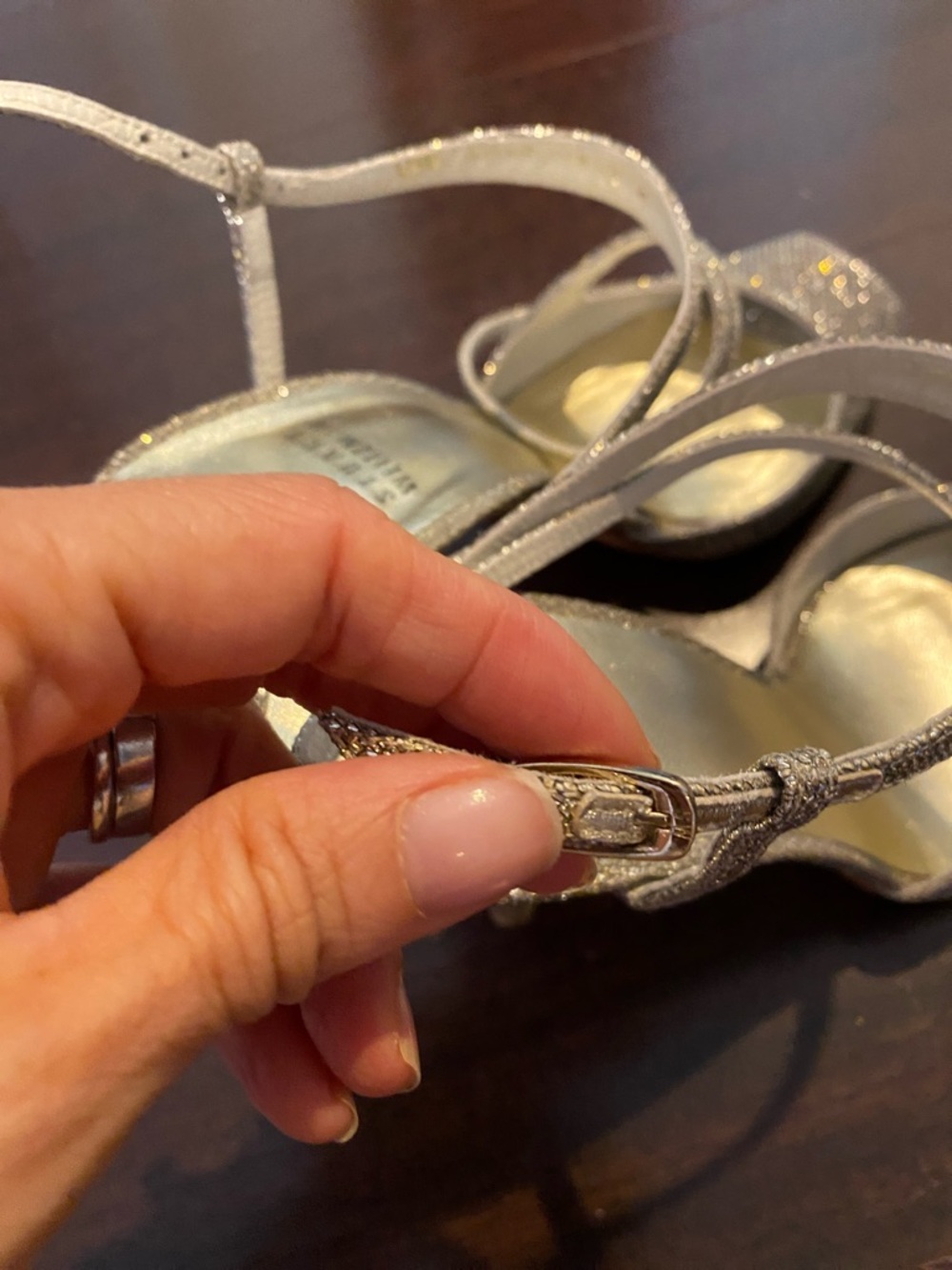 Stuart Weitzman Gold Glitter Open-Toe Strappy Heels - Picture 5 of 8